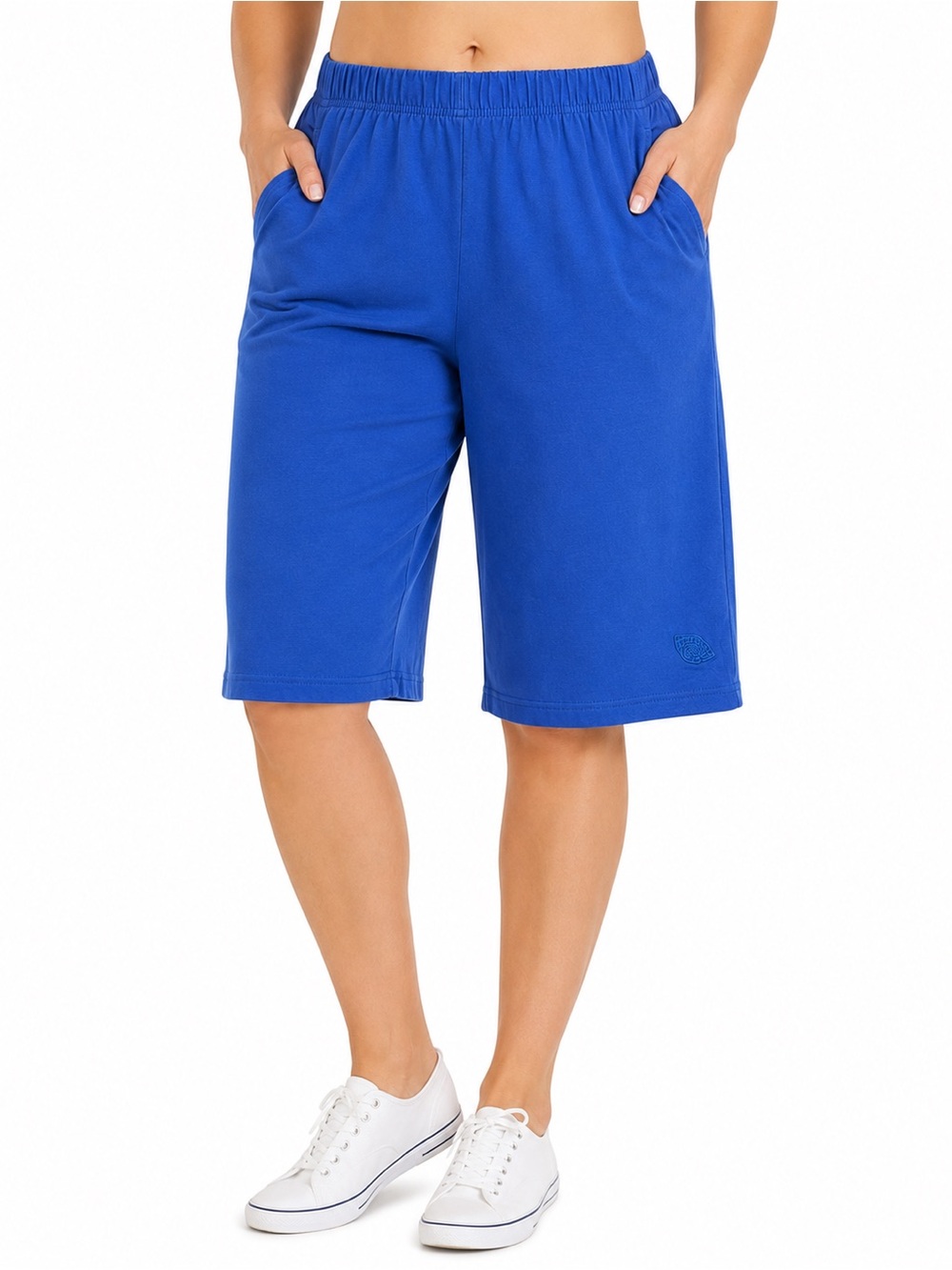 Junonia 1X Royal Blue Knit Pull-On Bermuda Shorts Cotton Elastic Waist Culottes